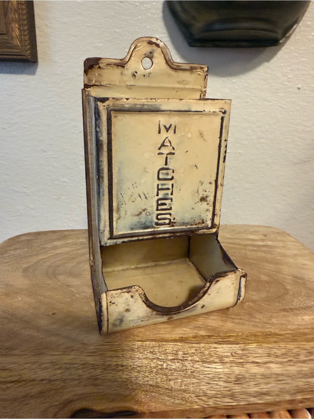 Vintage Cream Metal Match Holder Wall Decor